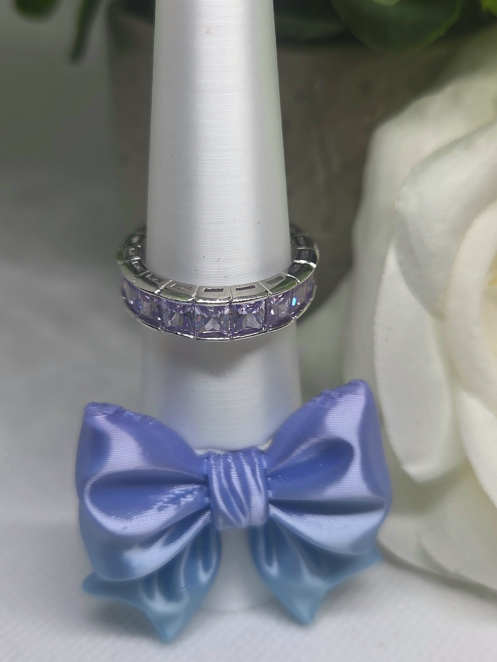 Lavender Topaz Crystal Eternity Band On Rhodium Plating